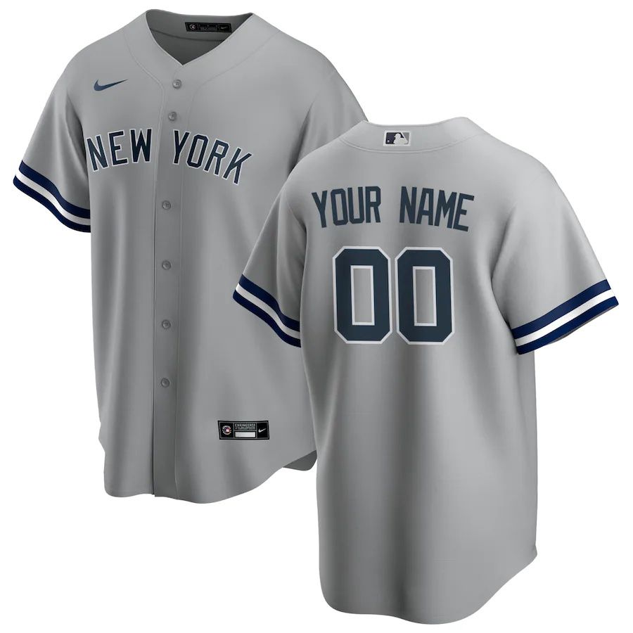 Mens New York Yankees Nike Gray Road Replica Custom MLB Jerseys->customized mlb jersey->Custom Jersey